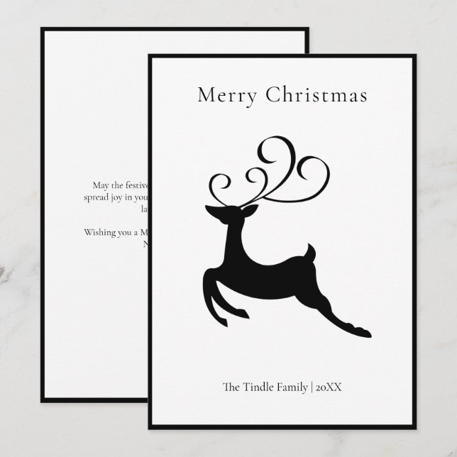 Modern Chic Black and White Reindeer          Holiday Card (Front/Back)