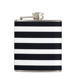 Modern Chic Black And White Striped Hip Flask