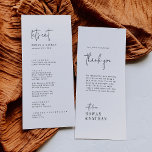 Modern Chic Black and White Thank You and Wedding Menu<br><div class="desc">This modern chic black and white thank you and wedding menu is perfect for a simple wedding. The minimalist boho design features rustic unique and stylish bohemian typography in minimal clean black and white. Personalize the table card with your menu on the front and a thank you message for your...</div>