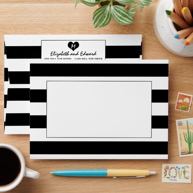 Modern Chic Black and White Wedding Envelope (Desk)