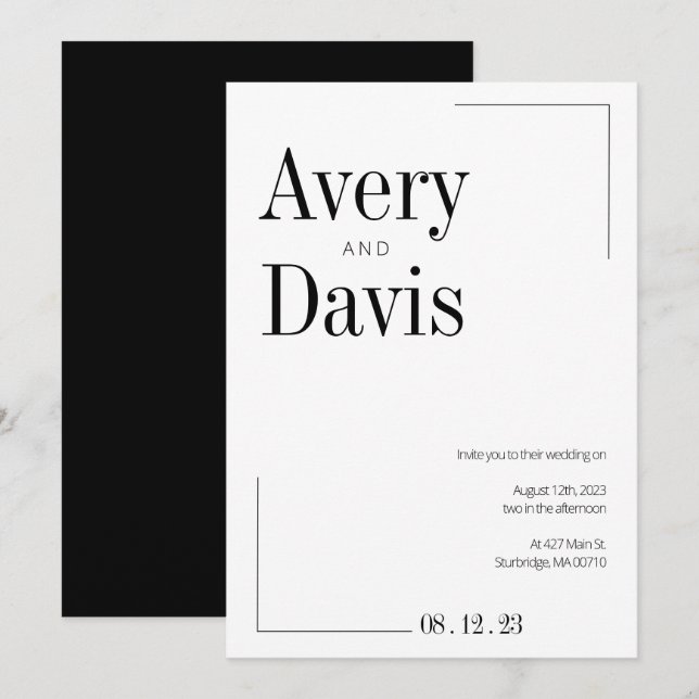Modern Chic Black and White Wedding Invitation (Front/Back)
