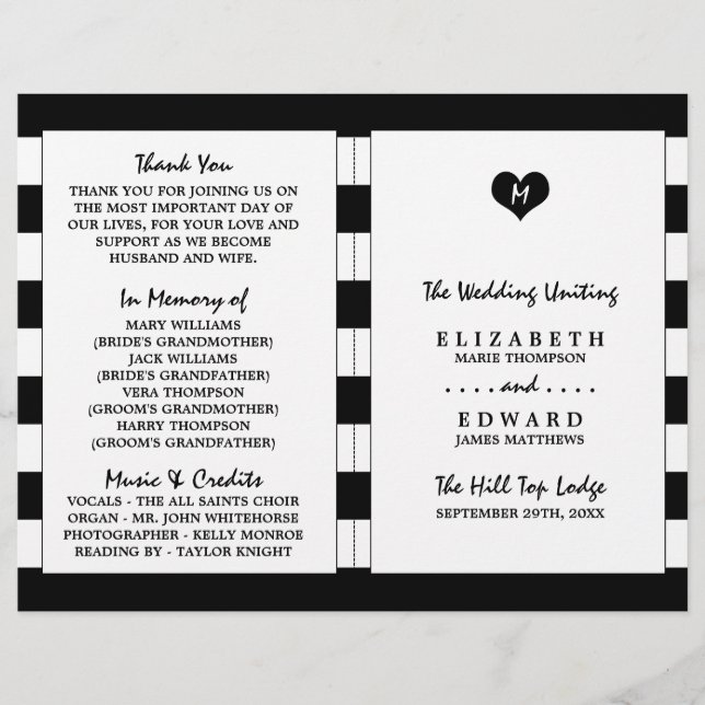 Modern Chic Black and White Wedding Program (Front)