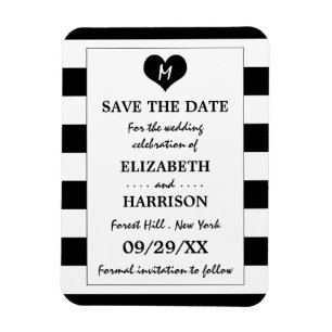 Modern Chic Black and White Wedding Save The Date Magnet