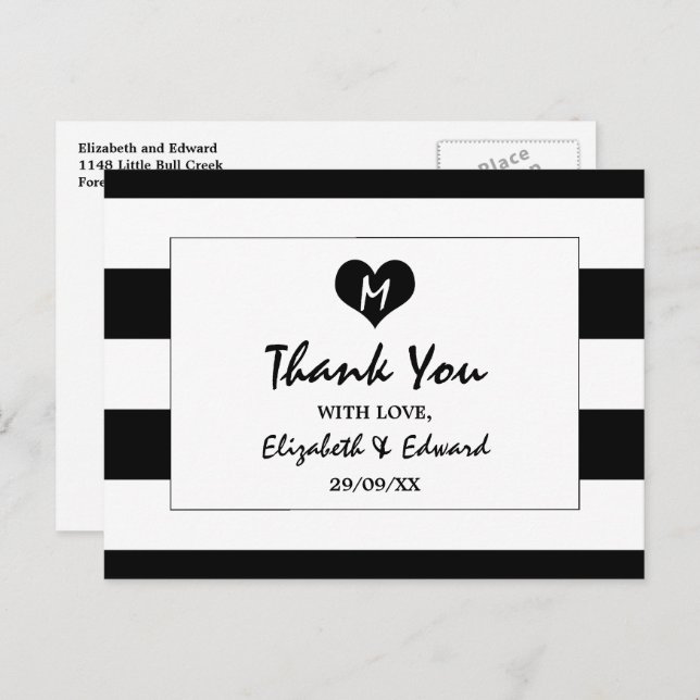 Modern Chic Black and White Wedding Thank You Postcard (Front/Back)