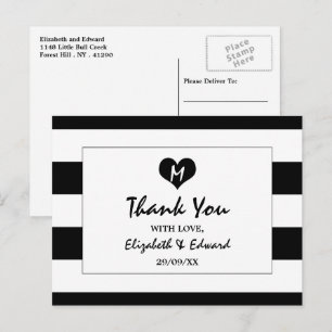 Modern Chic Black and White Wedding Thank You Postcard