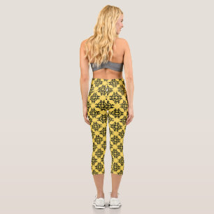 Modern Chic Black and Yellow Capri Leggings