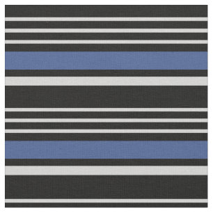 Modern chic black, blue and grey stripes fabric