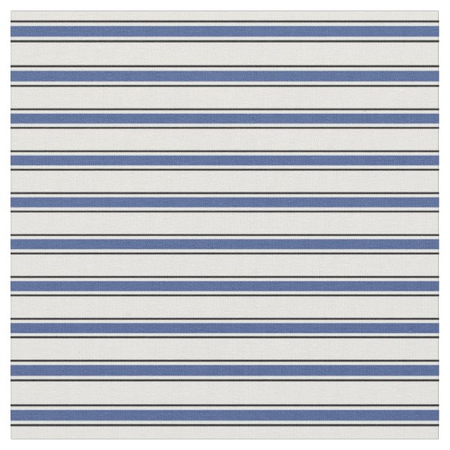 Modern chic black, blue and white stripes fabric (Close Up)