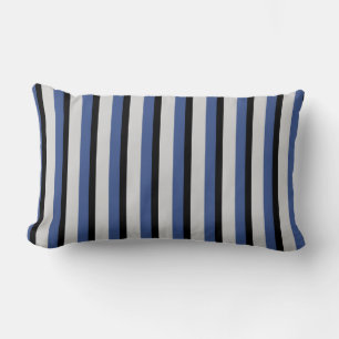 Modern chic black, blue and white stripes pillow