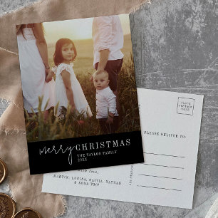 Modern Chic   Black Christmas Photo Year in Review Holiday Postcard