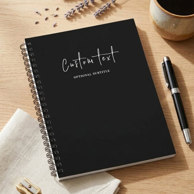 Modern Chic Black Custom Name Script Spiral  Notebook (Creator Uploaded)