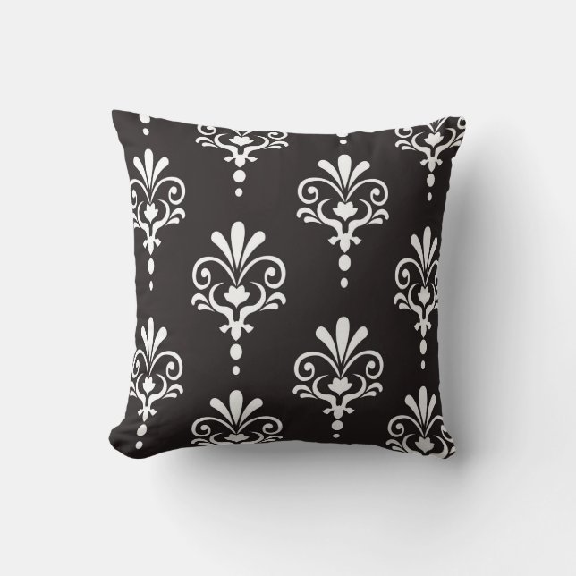 Modern chic black damask pattern ikat pillow (Front)