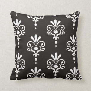 Modern chic black damask pattern ikat pillow