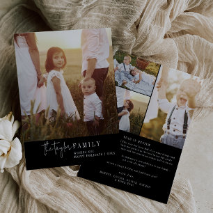Modern Chic Black Family Photo Year in Review Holiday Card