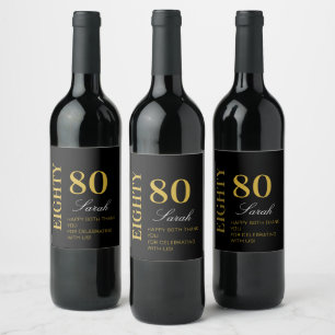 Modern Chic Black & Gold 80 Birthday Party  Wine Label