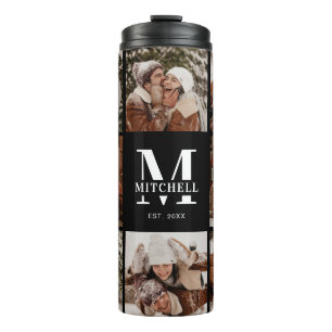 Modern Chic Black Monogrammed & Photo Collage Ther Thermal Tumbler