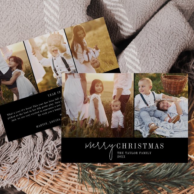 Modern Chic | Black Photo Collage Christmas News Holiday Card (Creator Uploaded)
