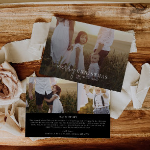Modern Chic   Black Photo Overlay Christmas News Holiday Card