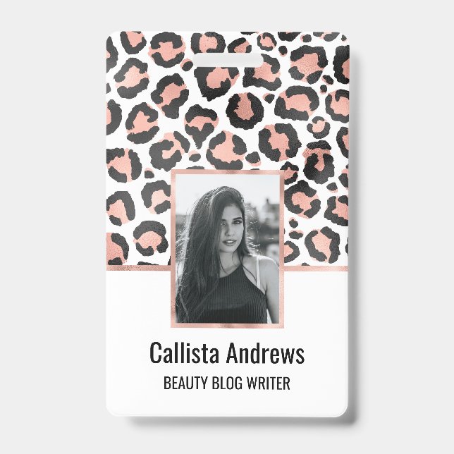 Modern Chic Black Rose Gold Foil Leopard Print Badge (Front)