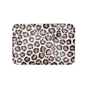 Modern Chic Black Rose Gold Foil Leopard Print Bath Mat