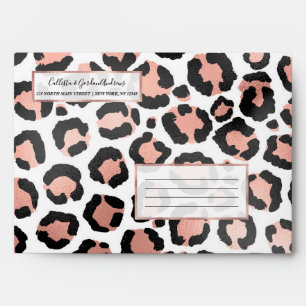 Modern Chic Black Rose Gold Foil Leopard Print Envelope