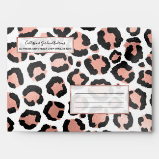 Modern Chic Black Rose Gold Foil Leopard Print Envelope
