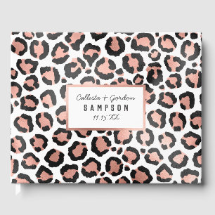 Modern Chic Black Rose Gold Foil Leopard Print Guest Book