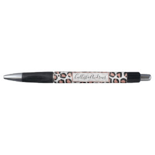 Modern Chic Black Rose Gold Foil Leopard Print Pen