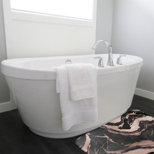 Modern Chic Black Rose Gold Marble Bath Mat