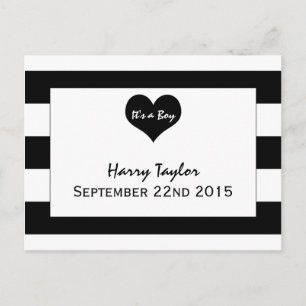 Modern Chic Black & White Baby Boy Announcement Postcard
