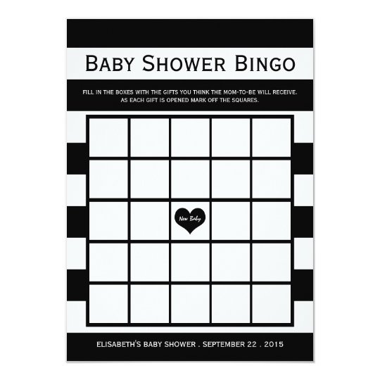 Modern Chic Black & White Baby Shower Bingo Card