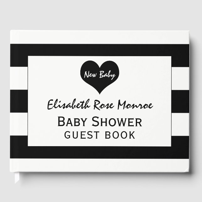 Modern Chic Black & White Baby Shower Guest Book (Front)