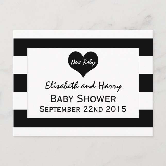 Modern Chic Black & White Baby Shower Invitation Postcard (Front)