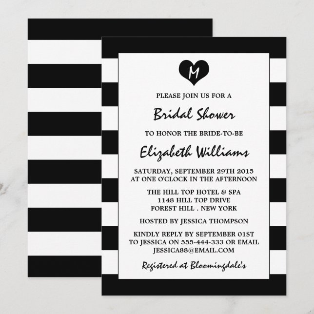 Modern Chic Black & White Bridal Shower Invitation (Front/Back)