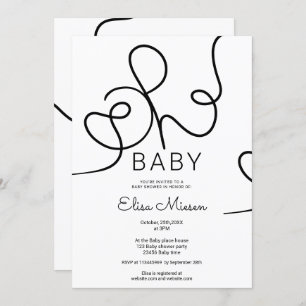 Modern chic black white calligraphy Oh baby shower Invitation