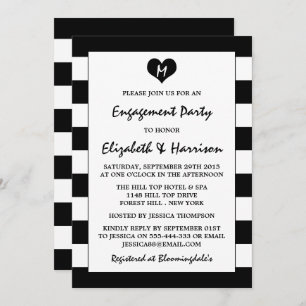 Modern Chic Black & White Engagement Party Invitation