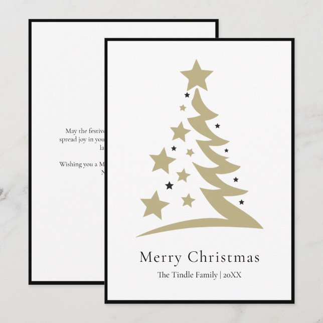 Modern Chic Black White Gold Script Tree          Holiday Card (Front/Back)