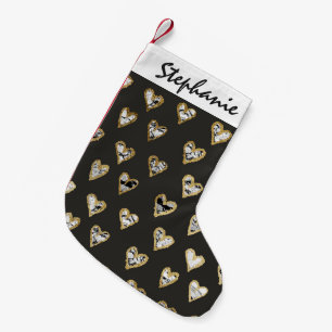 Modern Chic Black White Marble Gold Hearts Small Christmas Stocking