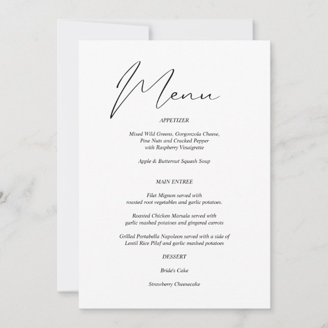 Modern Chic Black & White Menu Invitation (Front)