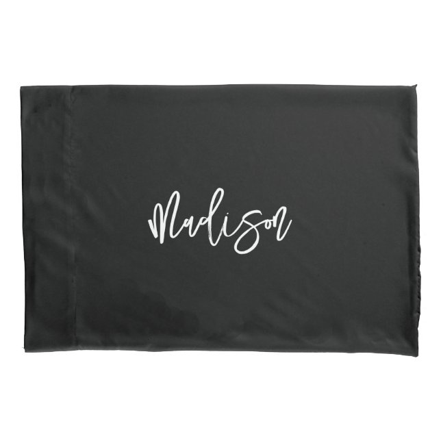 Modern Chic Black White Personalized Monogram Name Pillowcase (Front)