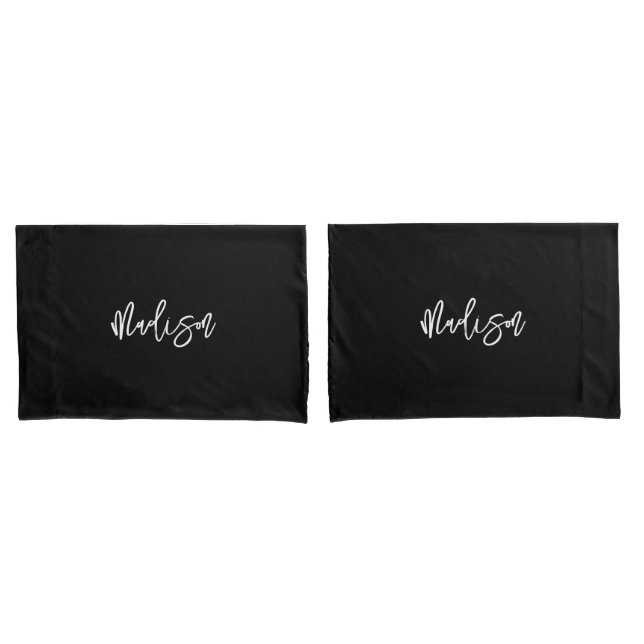 Modern Chic Black White Personalized Monogram Name Pillowcase (Front-Set)