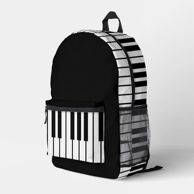 Modern Chic Black & White Piano Keyboard Printed Backpack (Back Corner Right)