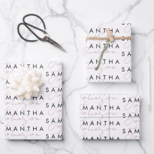 Modern Chic Black White Pink Signature Script Wrapping Paper Sheet