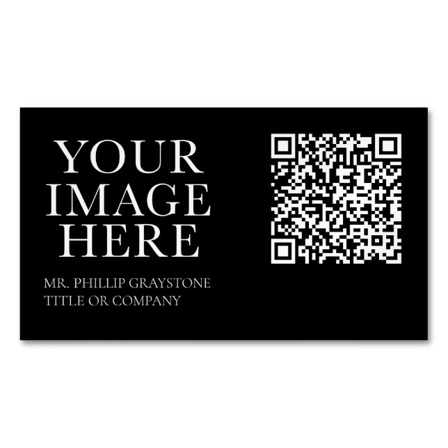 Modern Chic Black & White QR Code Magnetic Business Card (Front)