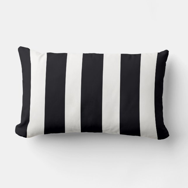 Modern Chic Black & White Striped Trendy Elegant Lumbar Pillow (Front)