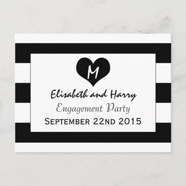 Modern Chic Black & White Wedding Engagement Invitation Postcard (Front)