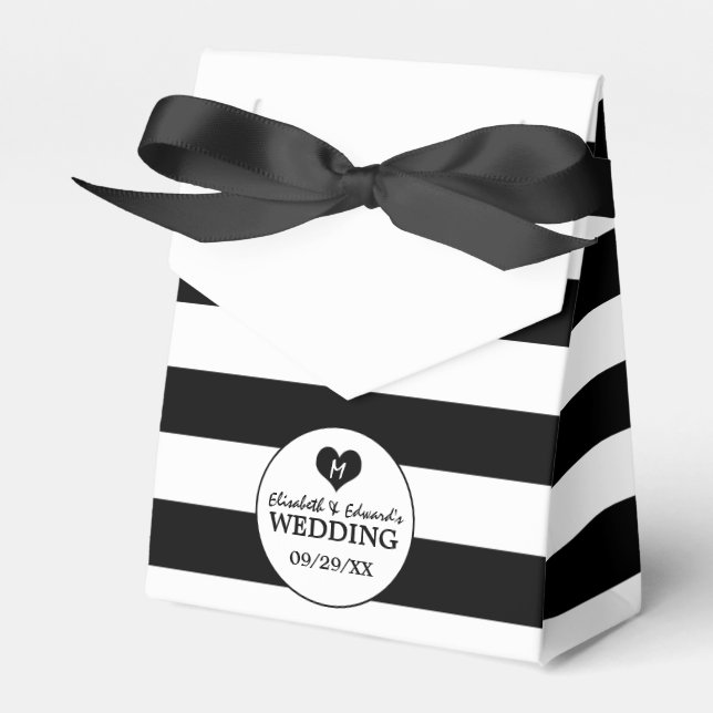 Modern Chic Black & White Wedding Favor Box (Front Side)