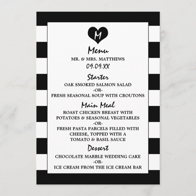 Modern Chic Black & White Wedding Menu (Front)