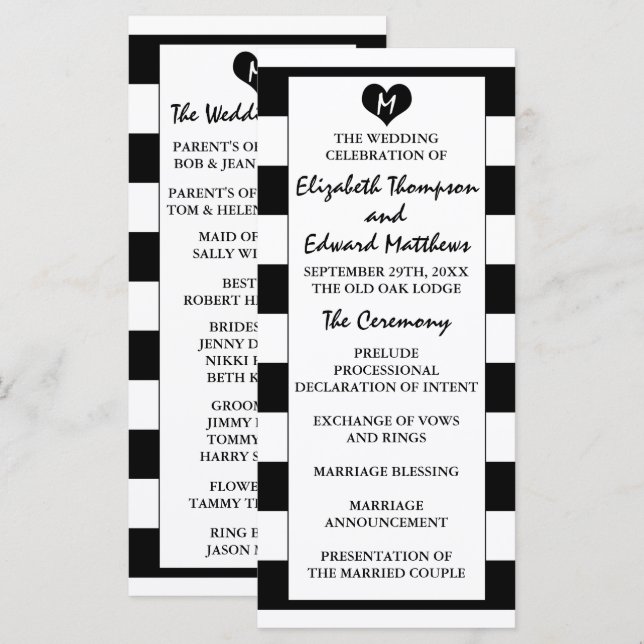 Modern Chic Black & White Wedding  Program (Front/Back)