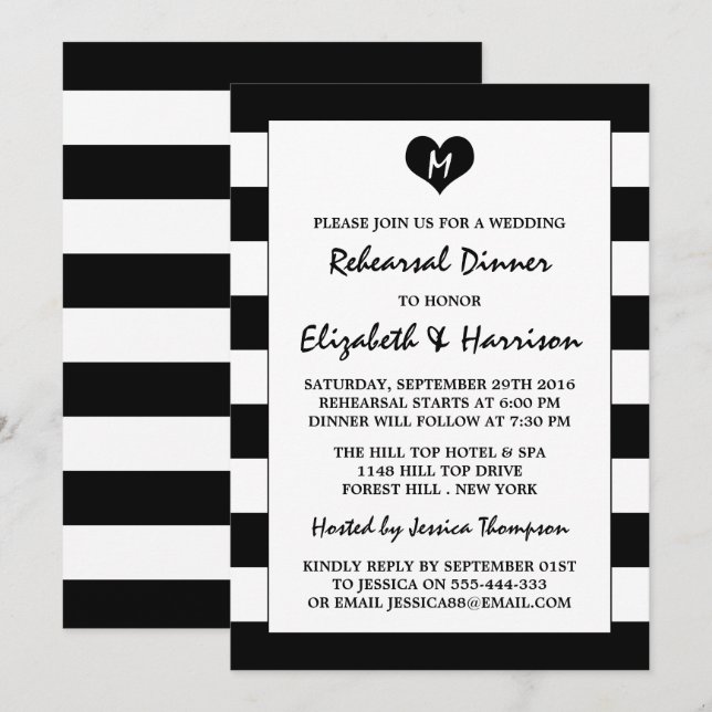 Modern Chic Black & White Wedding Rehearsal Dinner Invitation (Front/Back)